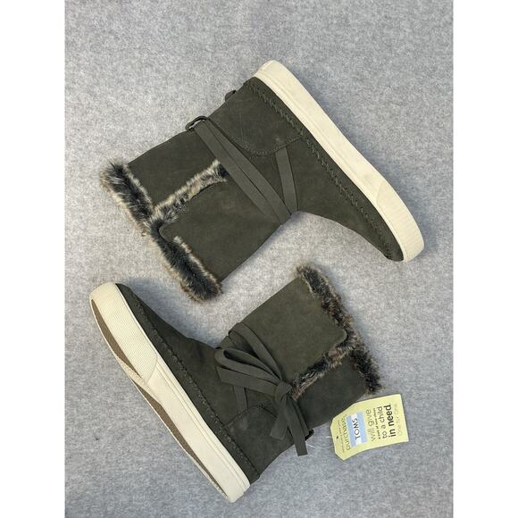 TOMS Vista Faux Fur Lined Forest Green Waterproof Suede/Faux Fur Boot Women Sz 7 - Picture 2 of 10